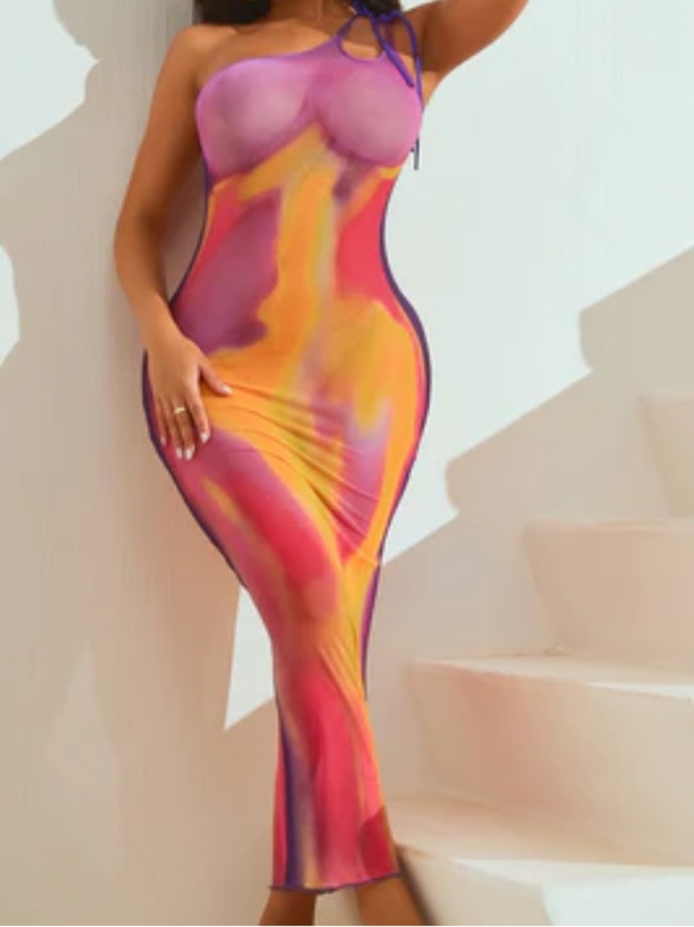 Mesh Cover-Up Dress in Purple/Multicolor